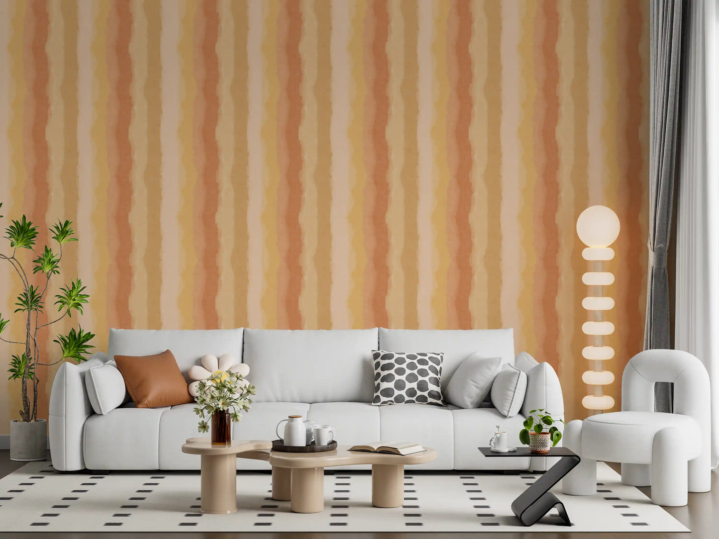 Bright stripe wallpaper with hand painted yellow textures
