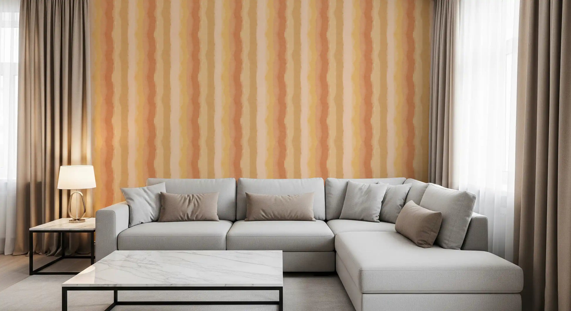Yellow painted stripe wallpaper with gentle brush textures
