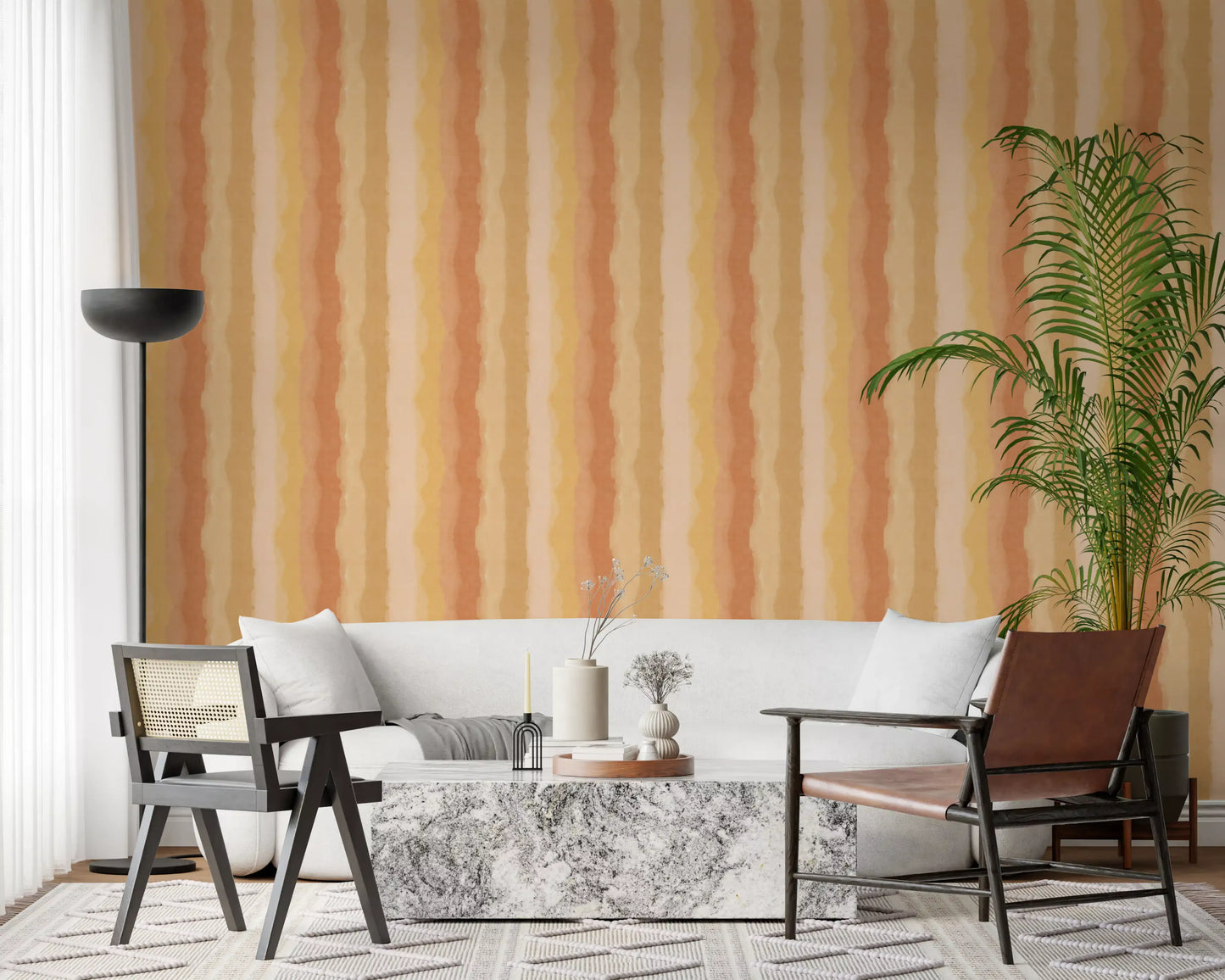 Contemporary wallpaper with sunny yellow watercolor stripes
