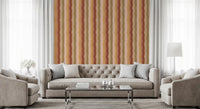 Hand painted stripe wallpaper in peach and terracotta hues
