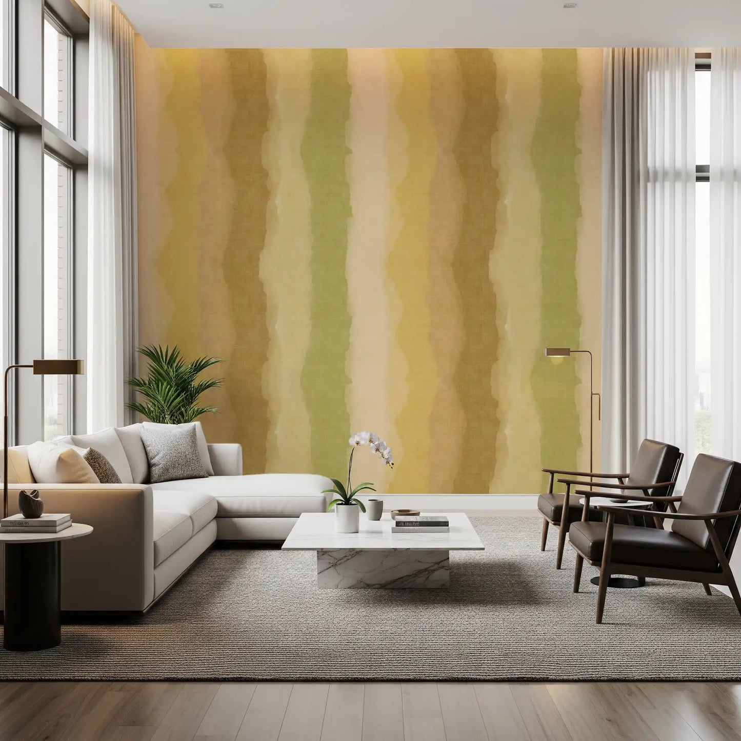 Relax Greenery Painted Stripes Wall Mural