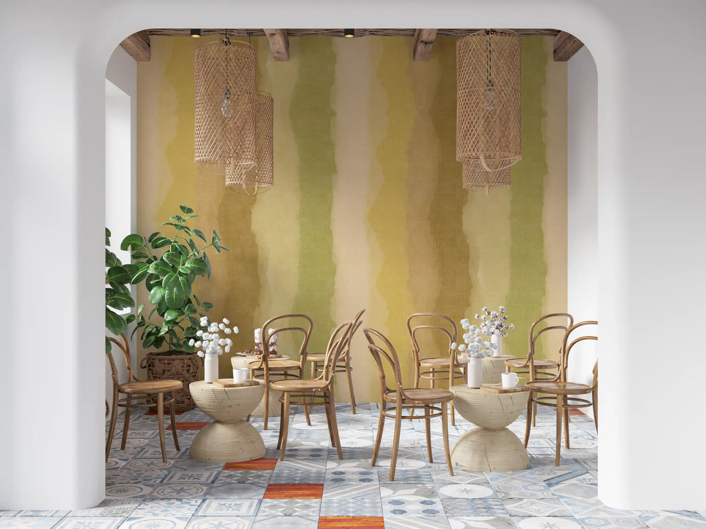Relax Greenery Painted Stripes Wall Mural