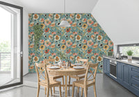 Botanical wallpaper showcasing watercolor blooms and foliage
