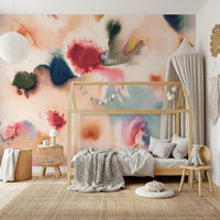 Kids room Flow Wall Mural showing abstract watercolor layers in peach and teal
