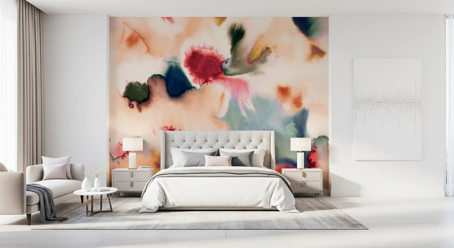 Bedroom Abstract Watercolor Wall Mural with painterly flow and soft blending