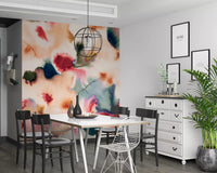 Dining room Watercolor Flow Wall Mural in blush, peach, and deep blue tones