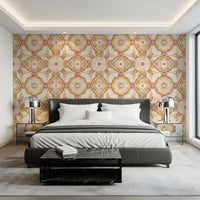 Bedroom Earth Mandala Wallpaper in ocher, blush, and cream textured tones