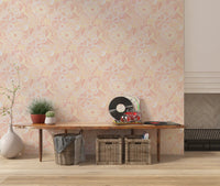 Soft pastel wallpaper with Peachy Floral blooms and whimsical botanical detail