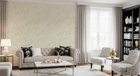 Floral pastel wallpaper with whimsical bloom swirls and delicate leaf linework