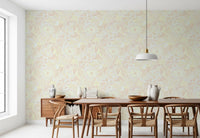 Dining room Bloom Swirl Wallpaper with whimsical pastel flowers and soft shapes