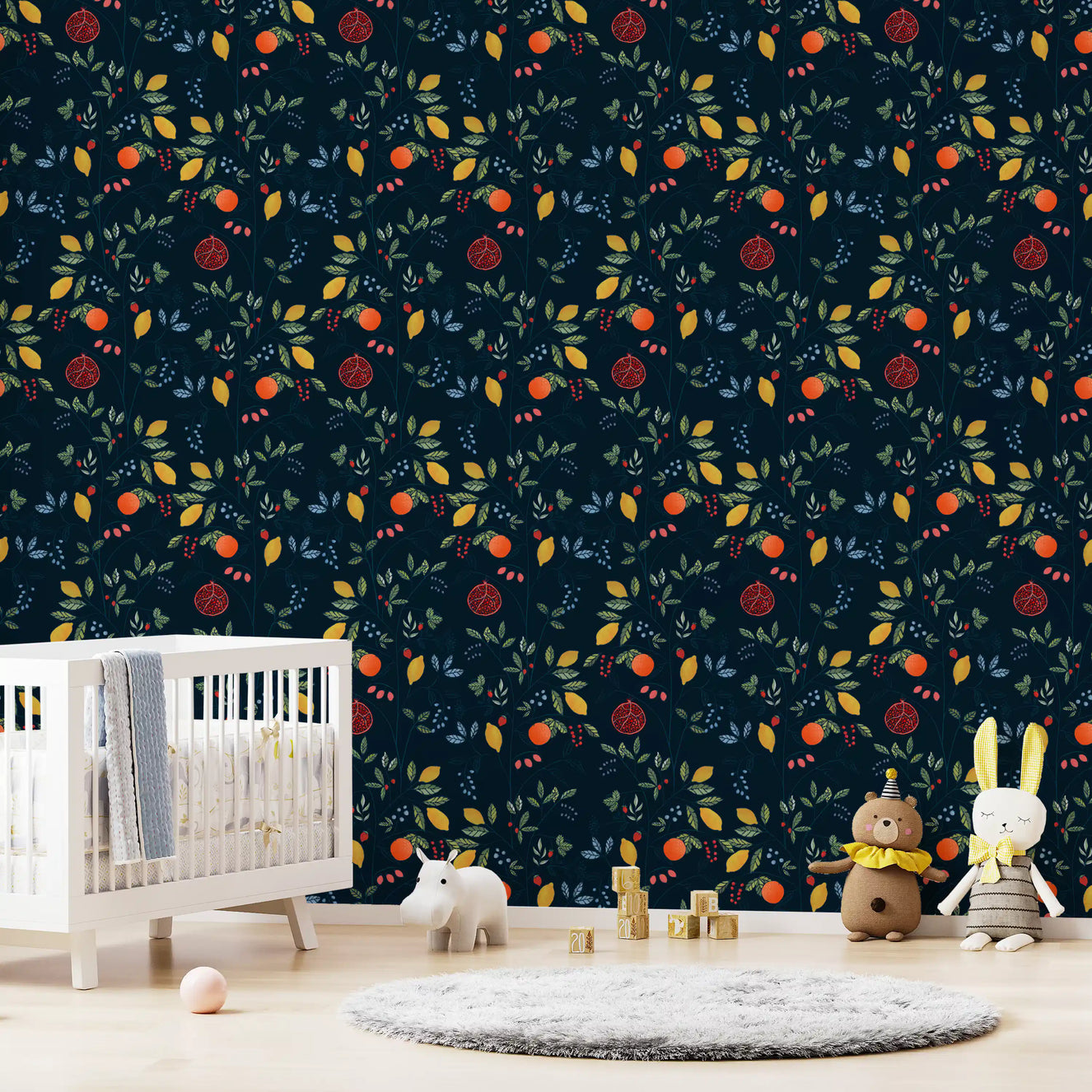Vibrant Harvest on Dark Blue Wallpaper⁠