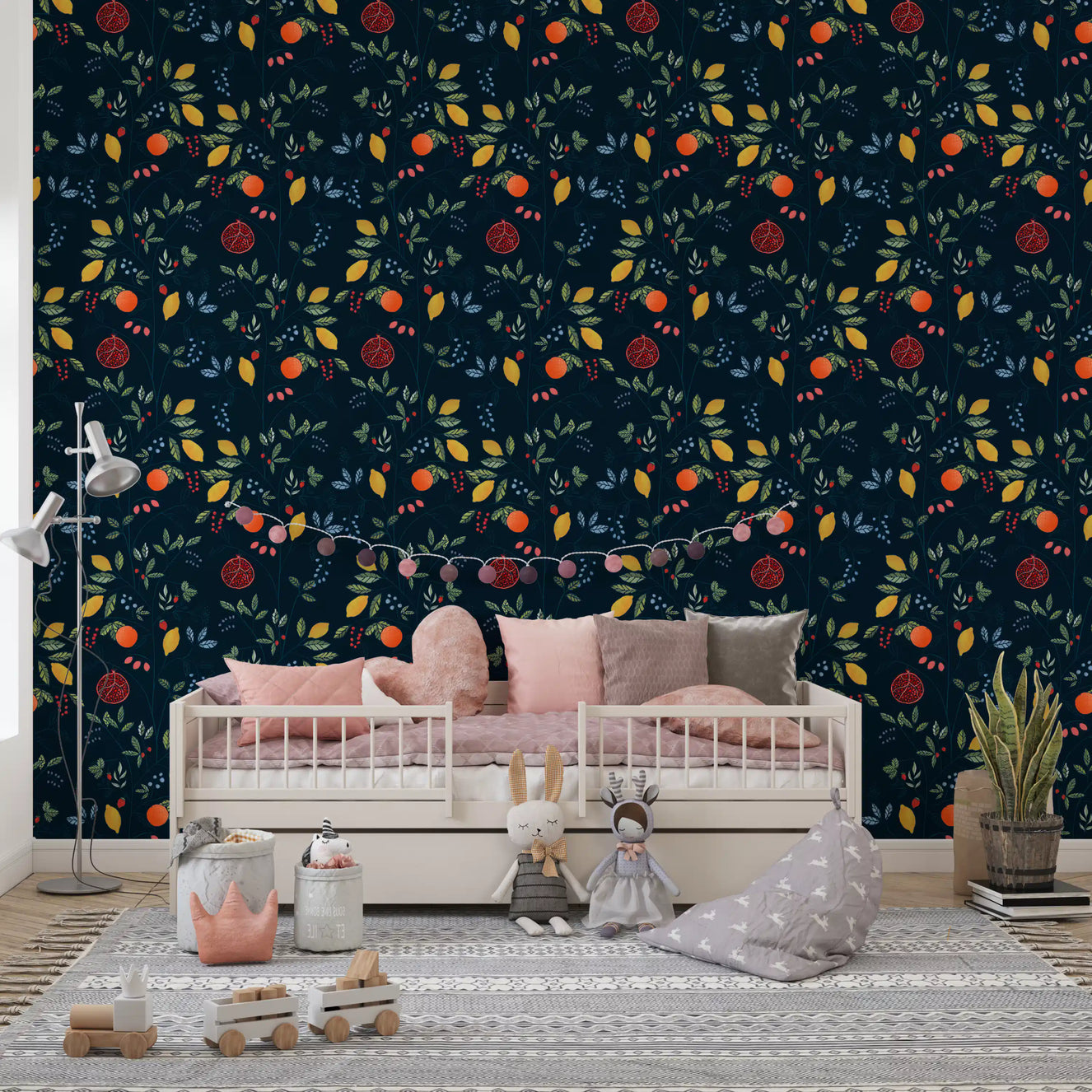 Vibrant Harvest on Dark Blue Wallpaper⁠