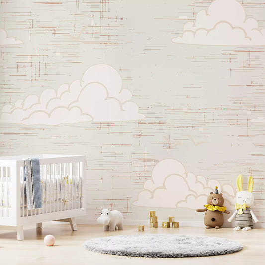 Mid Century Cloud Sky Cream Wallpaper Wall Mural