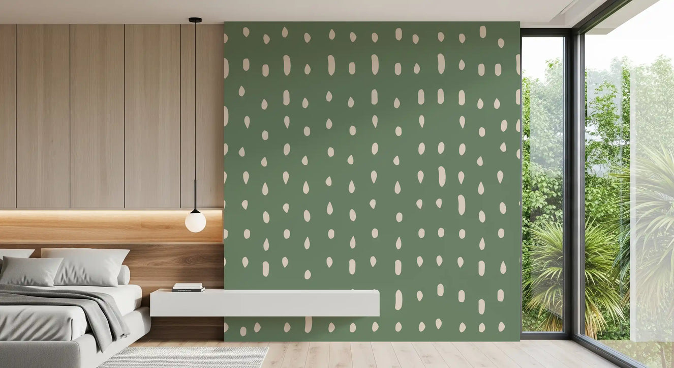 Mid Century Seed Dots Sage Green Wallpaper Wall Mural
