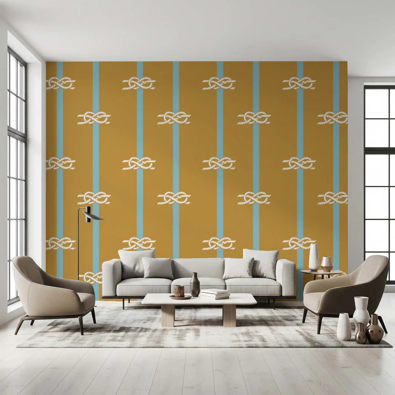 Nautical Rope Stripe Mustard Wallpaper Wallpaper⁠