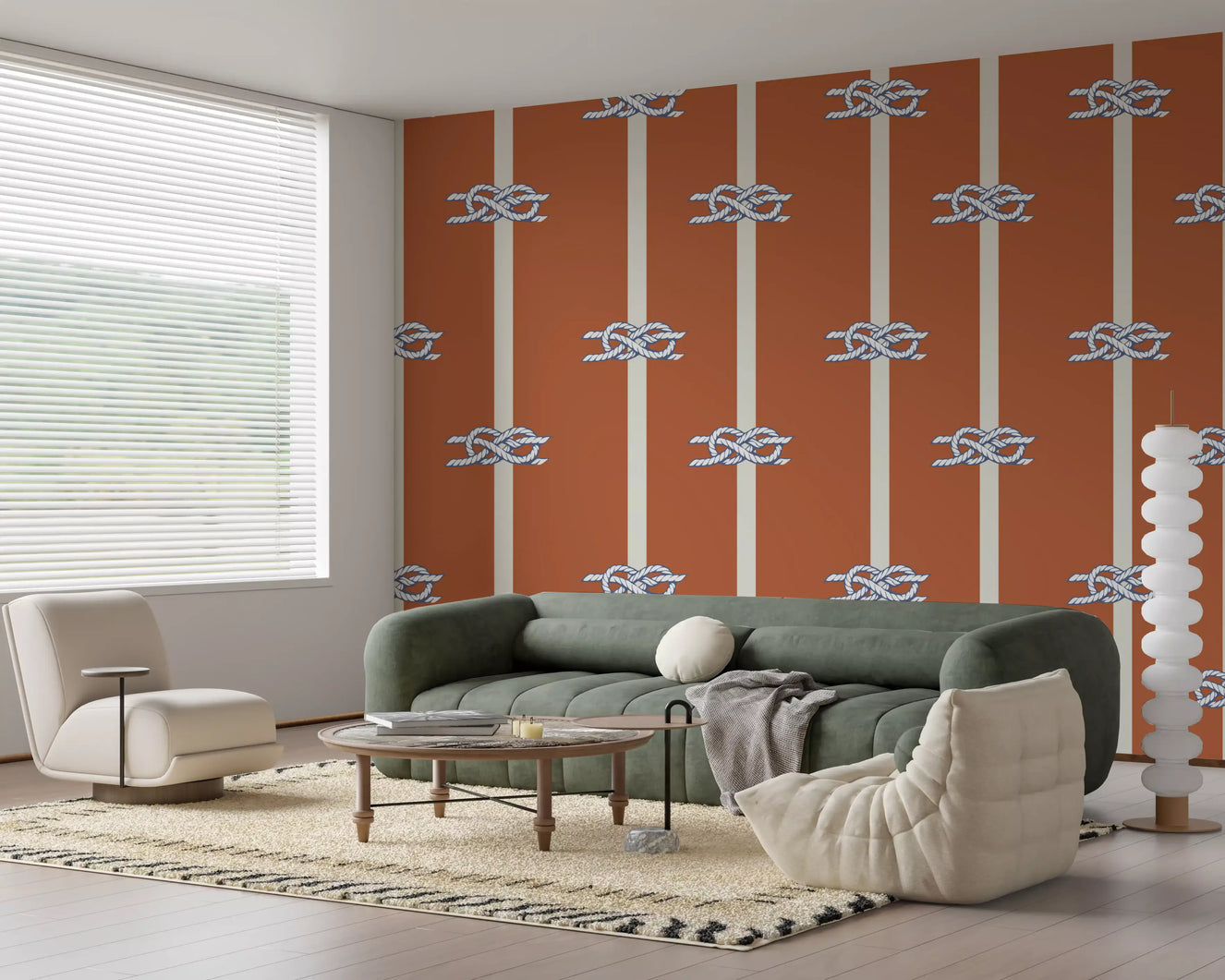 Nautical Rope Stripe Terracotta Wallpaper Wallpaper⁠