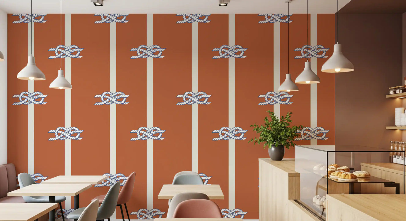 Nautical Rope Stripe Terracotta Wallpaper Wallpaper⁠