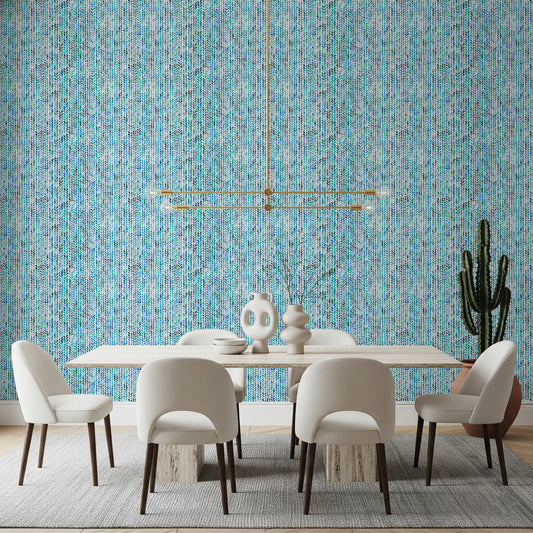 Aqua Knit Cascade Wallpaper lifting a quiet dining room into cool watercolor blues