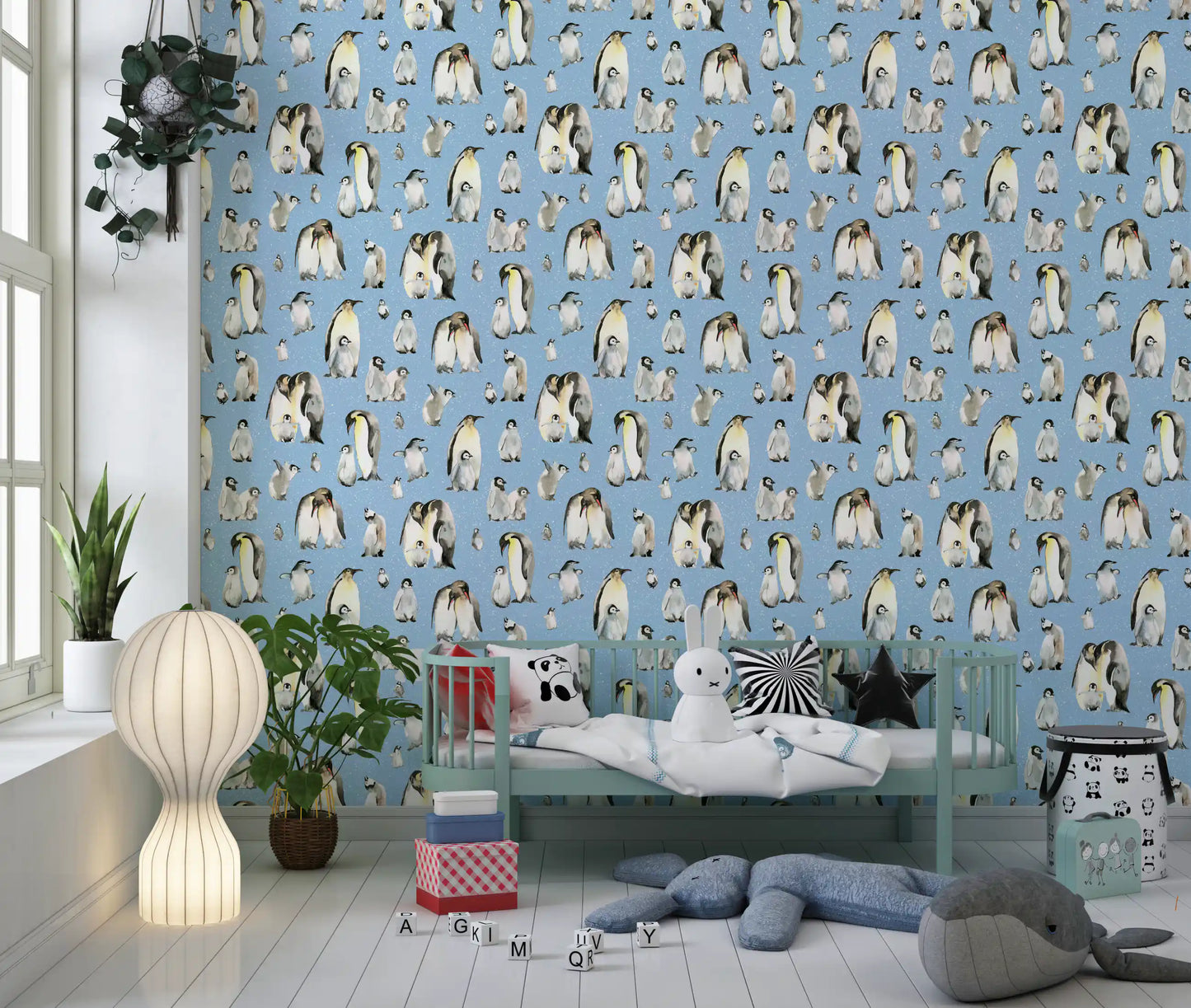 Penguin Family Soft Blue Wallpaper⁠