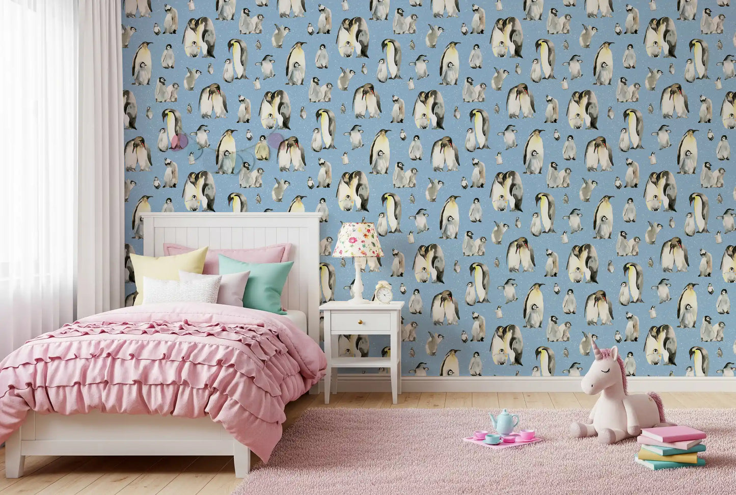 Penguin Family Soft Blue Wallpaper⁠