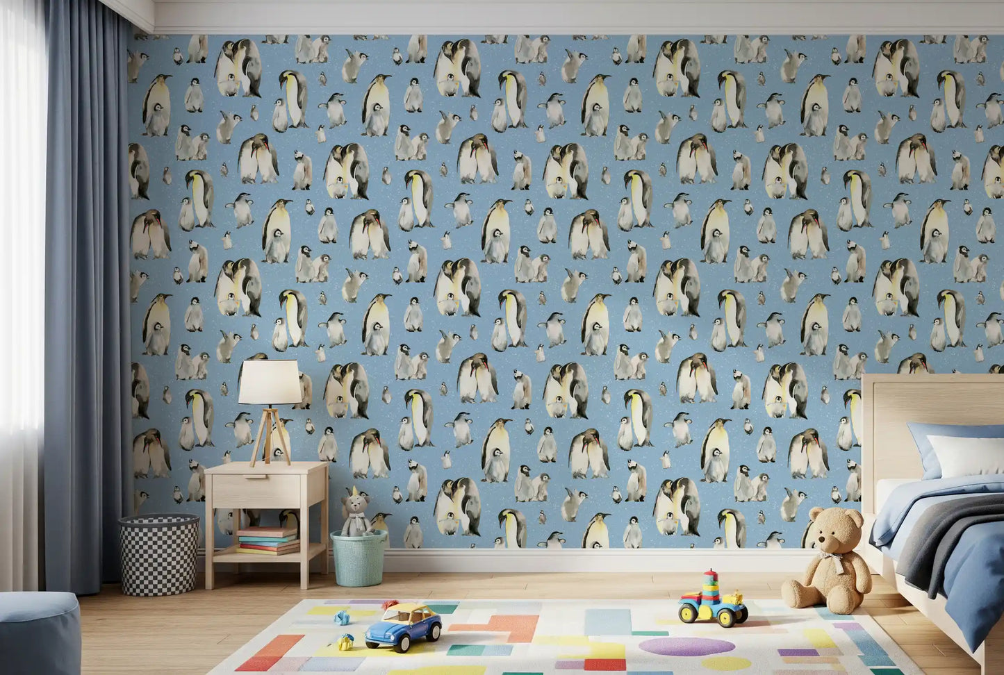 Penguin Family Soft Blue Wallpaper⁠