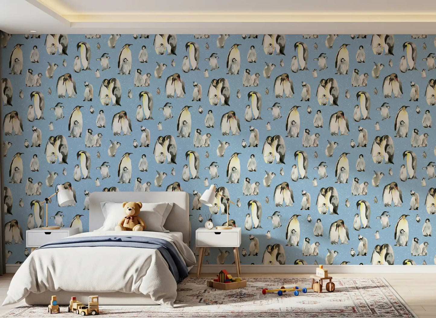 Penguin Family Soft Blue Wallpaper⁠