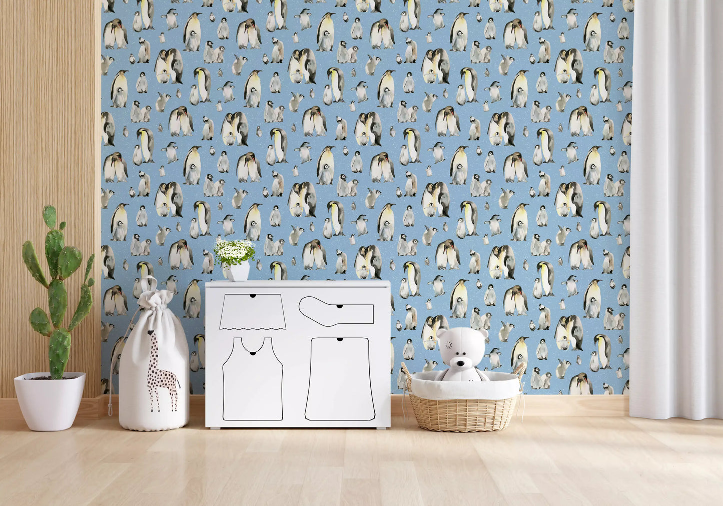 Penguin Family Soft Blue Wallpaper⁠
