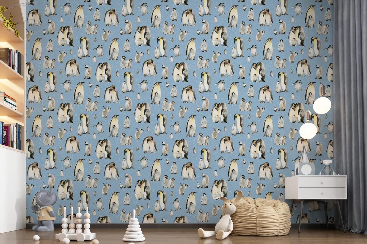 Penguin Family Soft Blue Wallpaper⁠