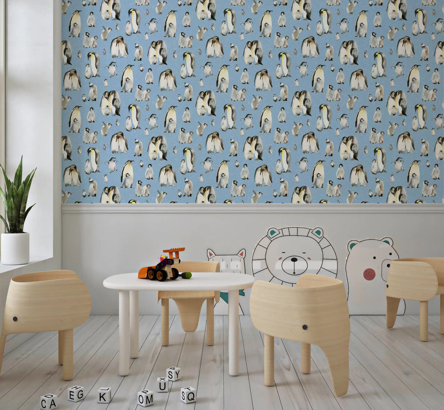 Penguin Family Soft Blue Wallpaper⁠