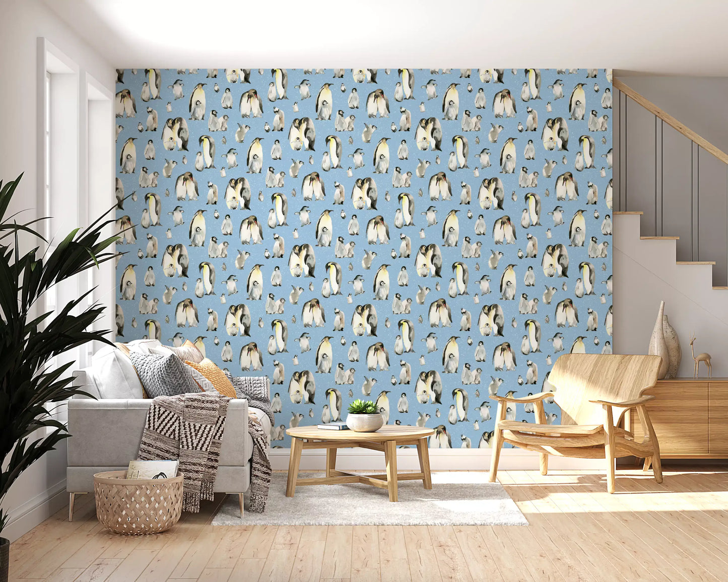 Penguin Family Soft Blue Wallpaper⁠