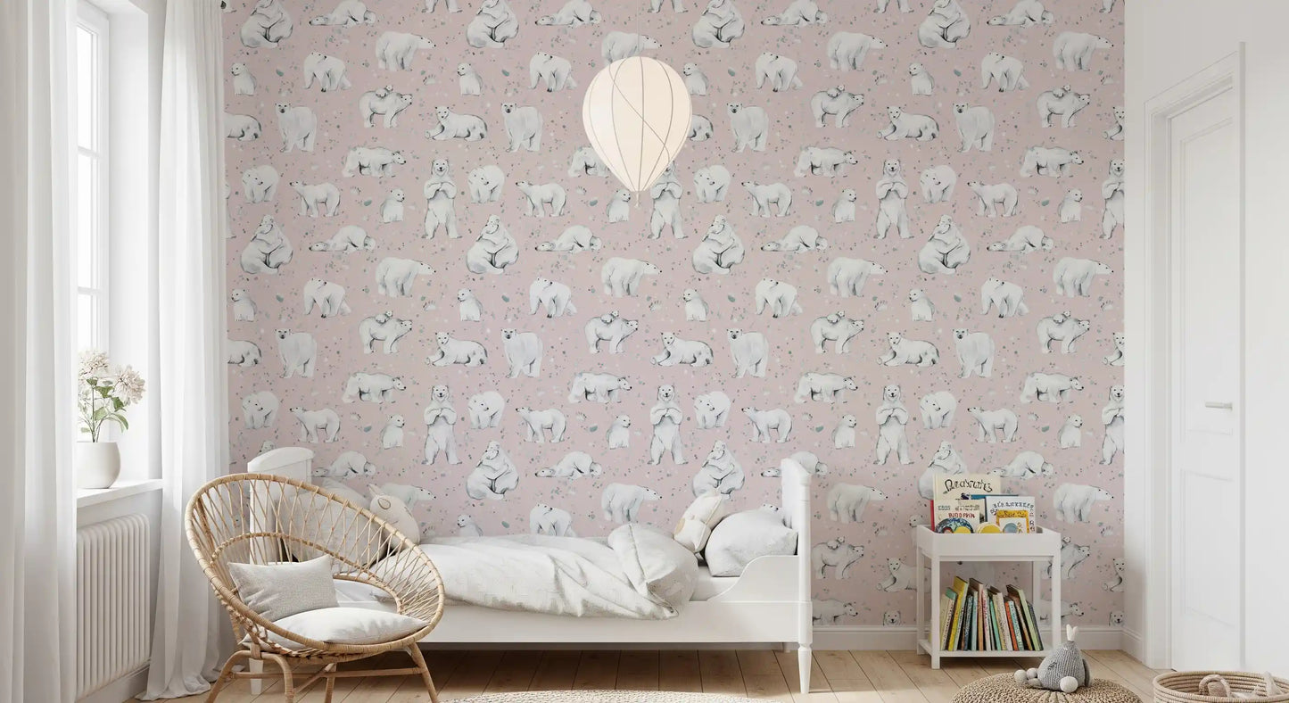 Sweet Arctic Bears Dreams Pink Wallpaper⁠