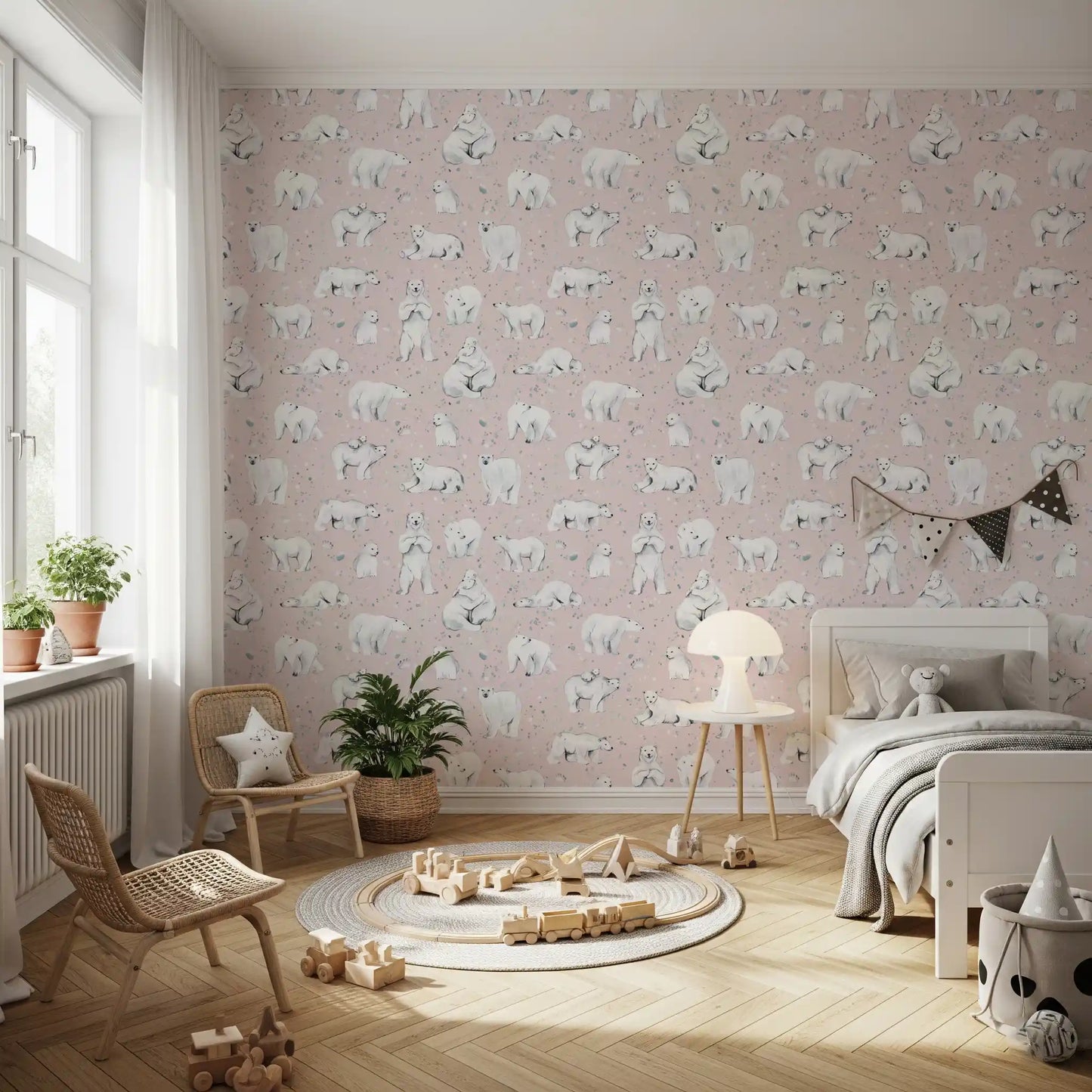 Sweet Arctic Bears Dreams Pink Wallpaper⁠