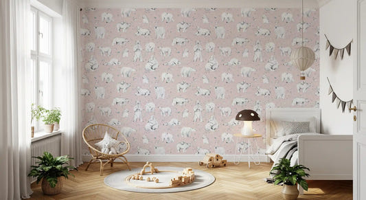 Sweet Arctic Bears Dreams Pink Wallpaper⁠
