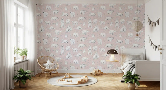 Sweet Arctic Bears Dreams Pink Wallpaper⁠