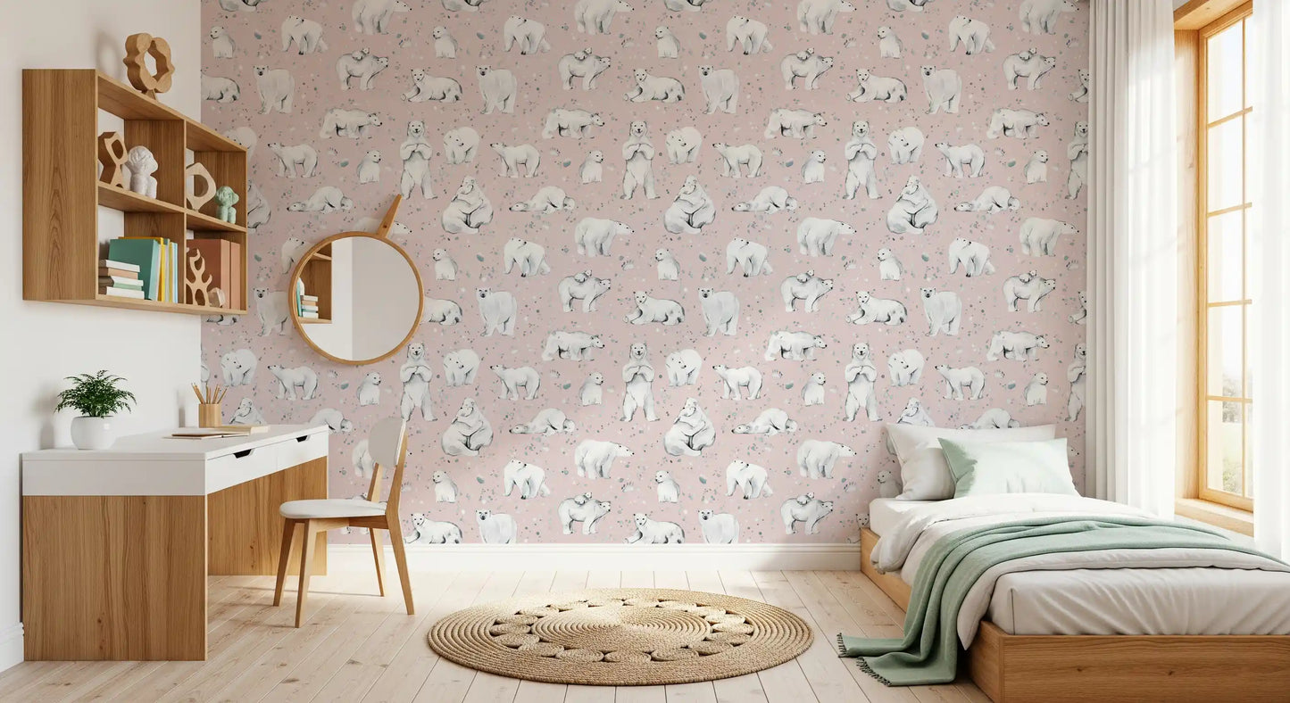 Sweet Arctic Bears Dreams Pink Wallpaper⁠