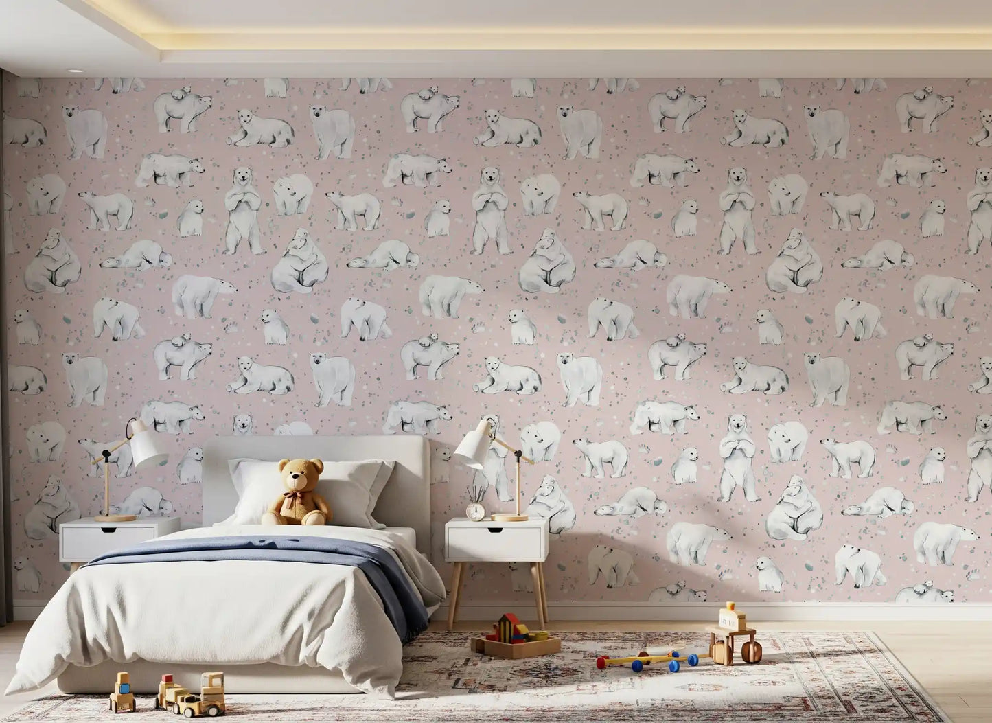 Sweet Arctic Bears Dreams Pink Wallpaper⁠