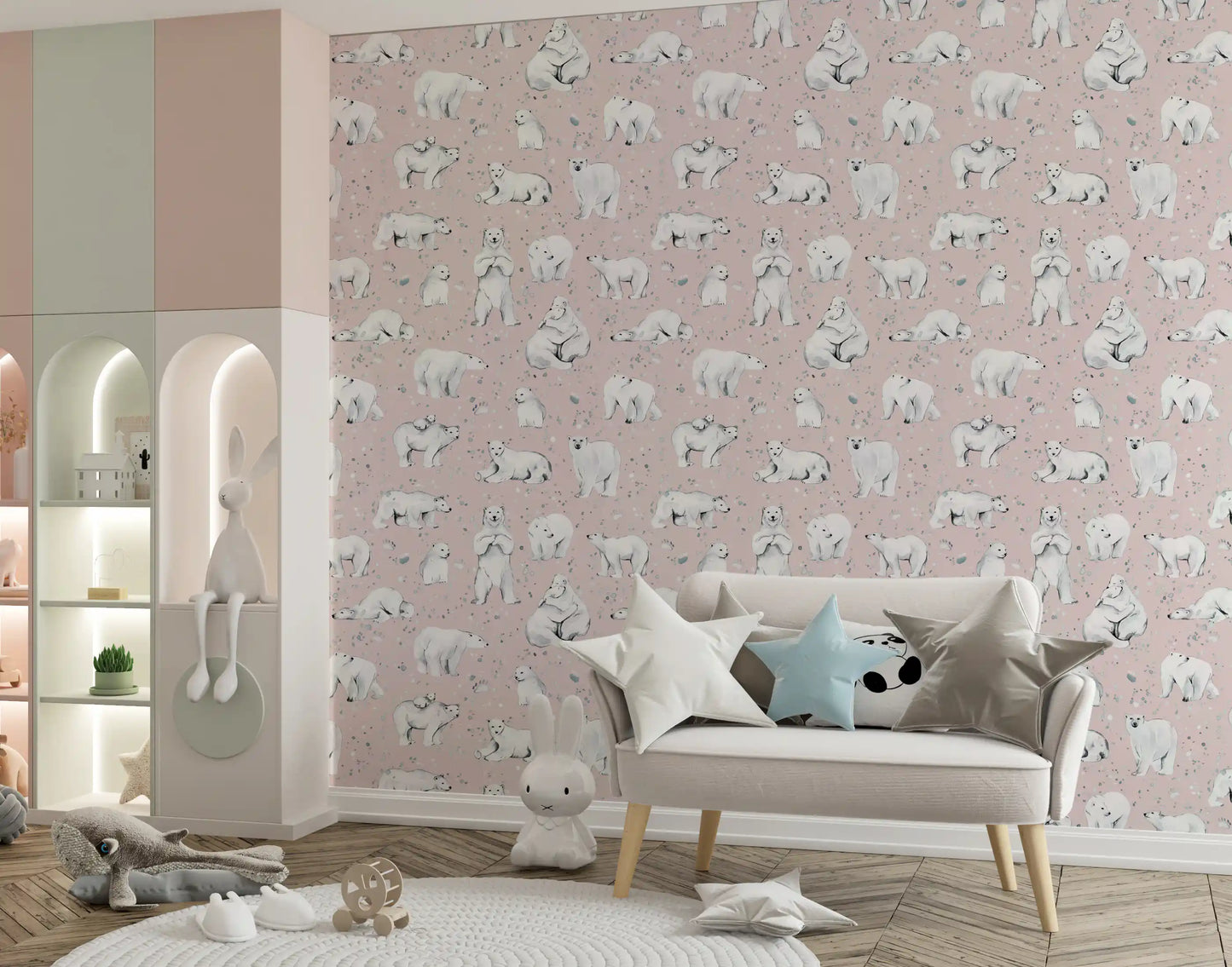 Sweet Arctic Bears Dreams Pink Wallpaper⁠