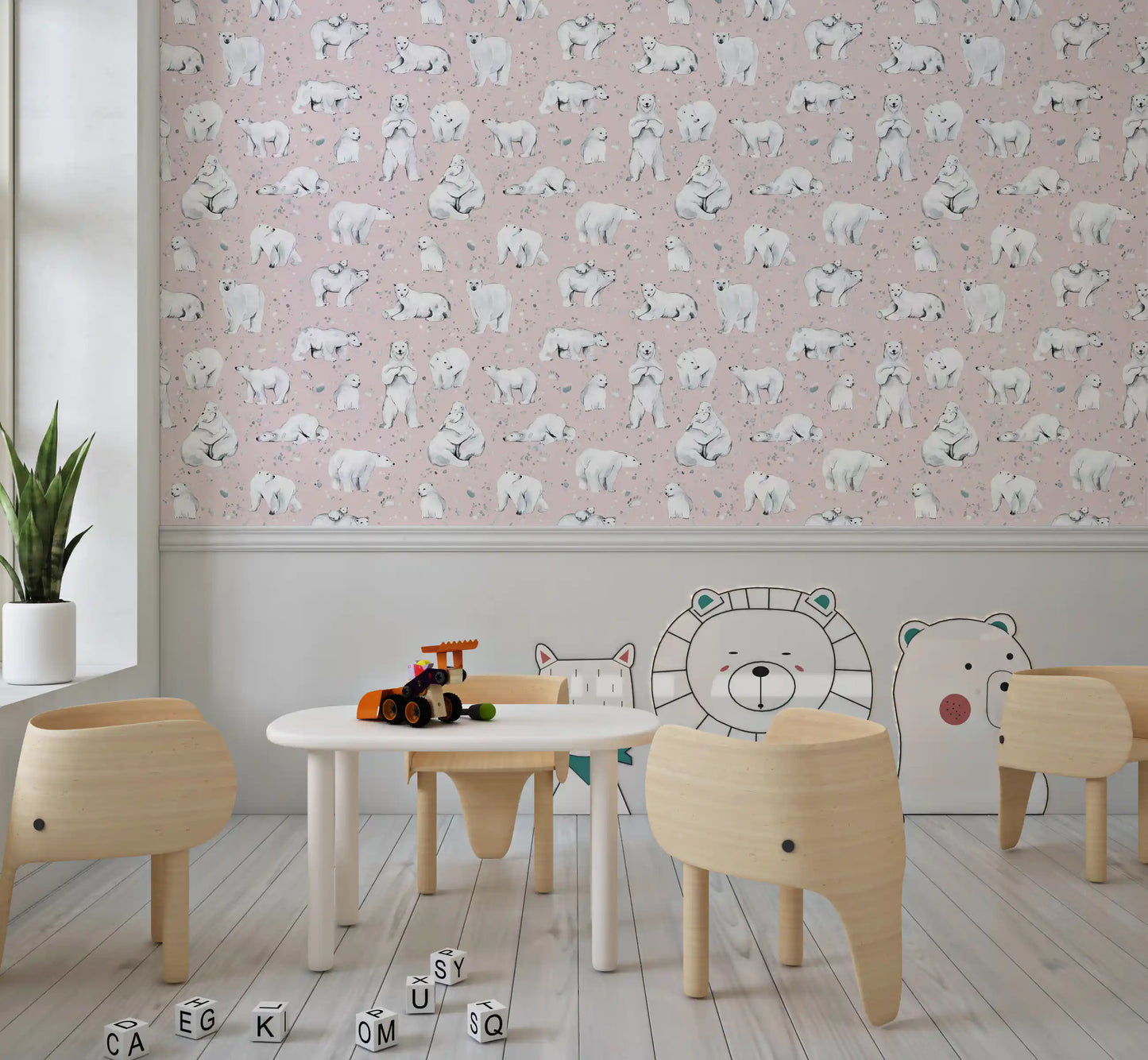 Sweet Arctic Bears Dreams Pink Wallpaper⁠