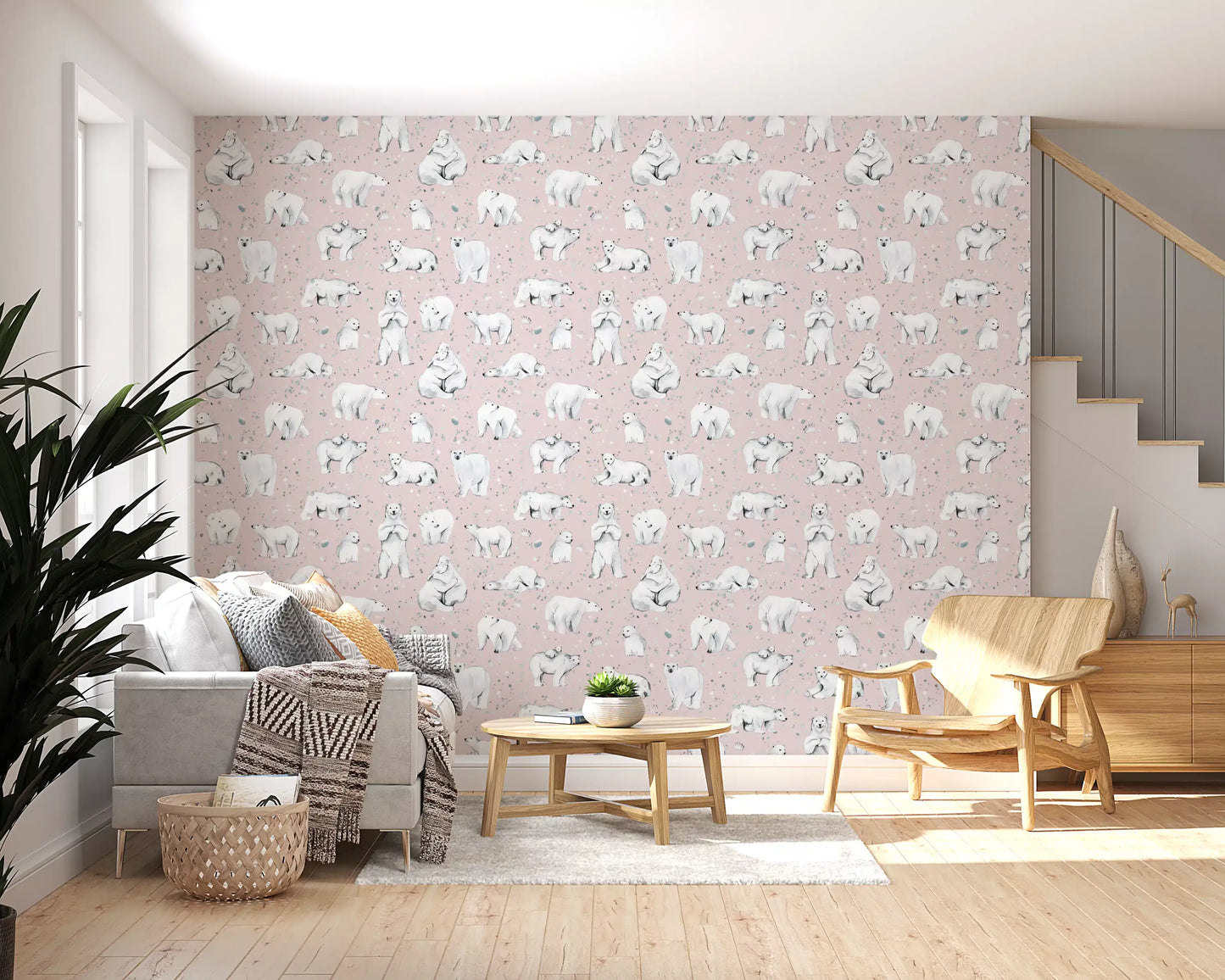 Sweet Arctic Bears Dreams Pink Wallpaper⁠