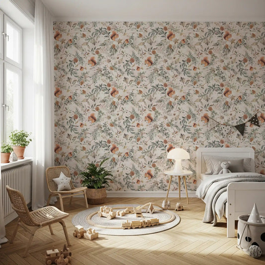 Cozy Woodland Squirrels & Pinecones Wallpaper