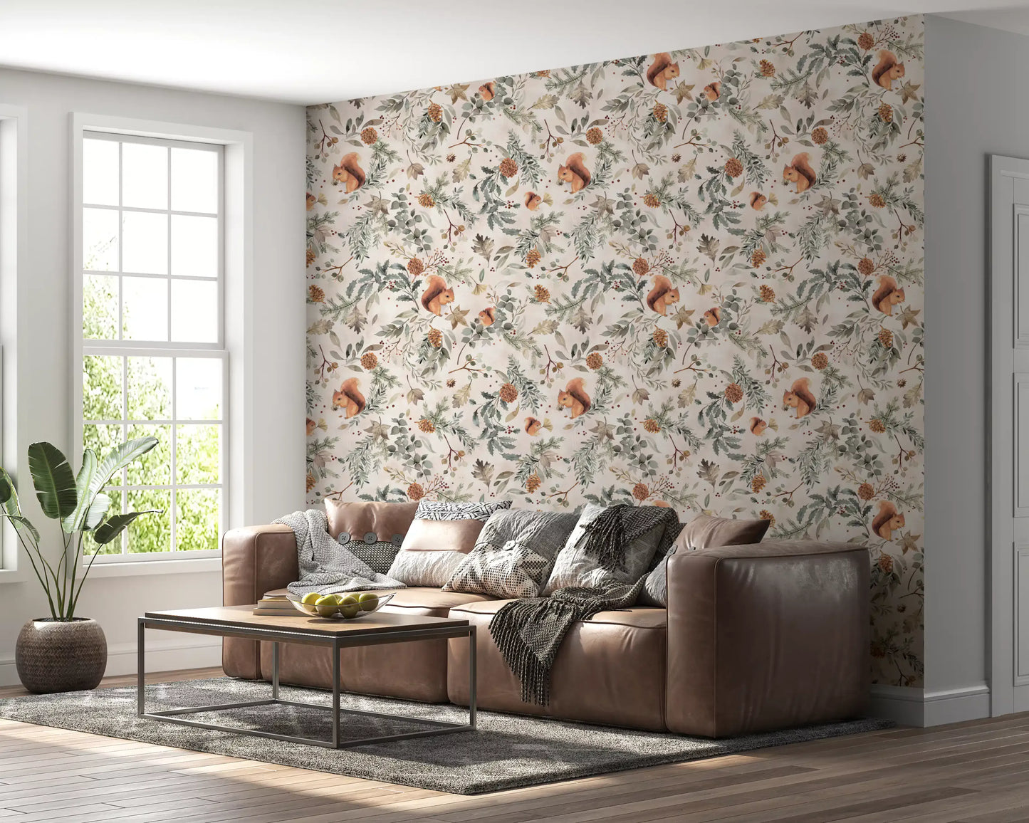 Cozy Woodland Squirrels & Pinecones Wallpaper Wallpaper⁠