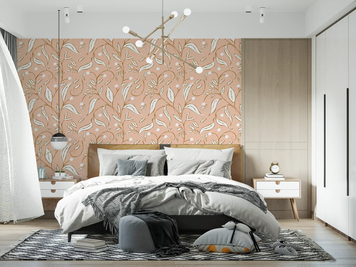 Blush Botanical Vine Wallpaper Scandinavian Floral Wallpaper⁠
