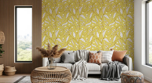 Butter Yellow Botanical Vine Scandinavian Wallpaper⁠