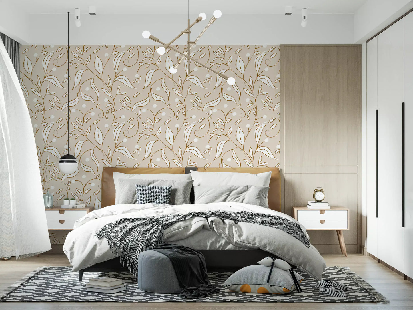 Beige Botanical Vine Wallpaper Scandinavian Neutral Wallpaper⁠