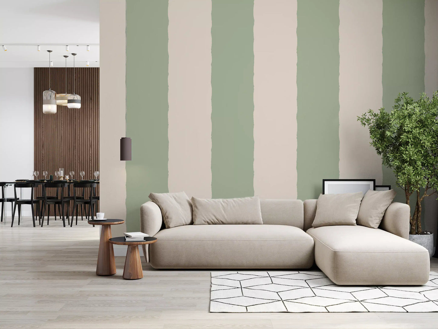 Sage Green Stripe Wallpaper Grandmillennial Wallpaper⁠