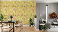 Butter Yellow Chintz Floral Wallpaper Vintage Botanical Wallpaper⁠