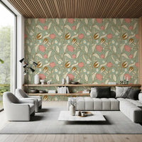 Sage Green Chintz Floral Wallpaper Vintage Botanical Wallpaper⁠