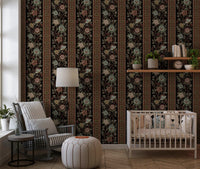 Trailing Chintz Vintage Heirloom Stripes Dark Wallpaper⁠