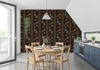 Trailing Chintz Vintage Heirloom Stripes Dark Wallpaper⁠