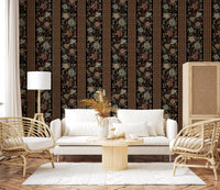 Trailing Chintz Vintage Heirloom Stripes Dark Wallpaper⁠